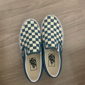 Teal and white checkered vans